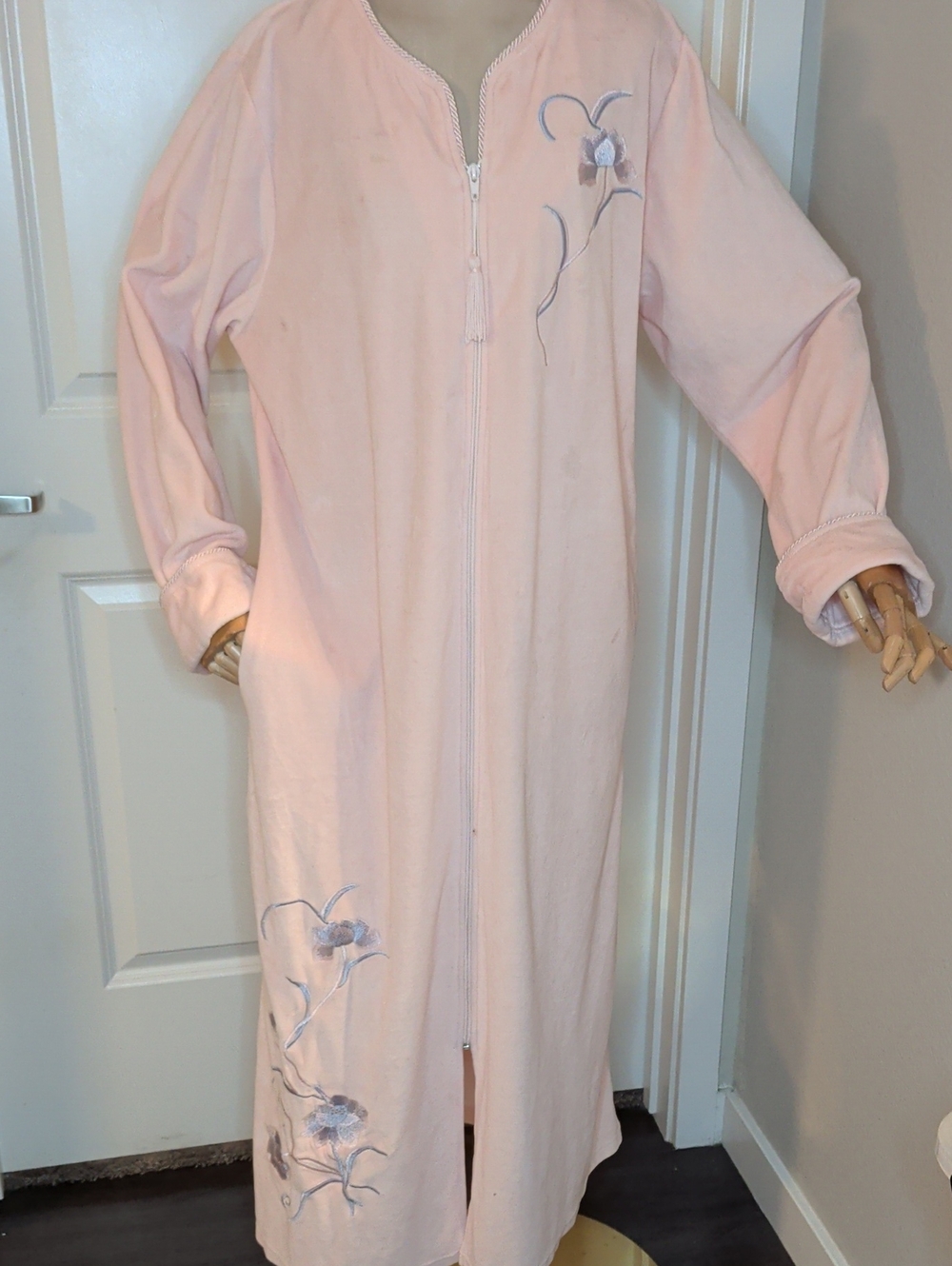 Vintage 80s Celeste Soft Pink Rob Floral Embroidery Zip Front Cottage Core SZ L